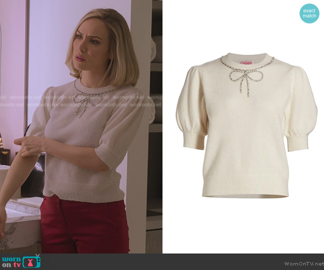 Kate Spade Faux Pearl and Rhinestone Bow Sweater worn by (Amber Goldfarb) on Sex/Life