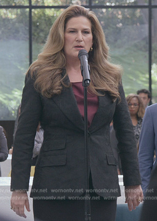 Katherine’s black jacquard blazer on American Auto