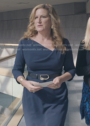 Katherine’s navy folded neck dress on American Auto
