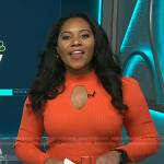 Kay Angrum’s orange ribbed keyhole dress on NBC News Daily