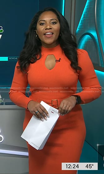 Kay Angrum’s orange ribbed keyhole dress on NBC News Daily
