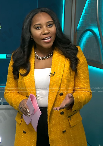 Kay Angrum’s yellow tweed blazer on NBC News Daily