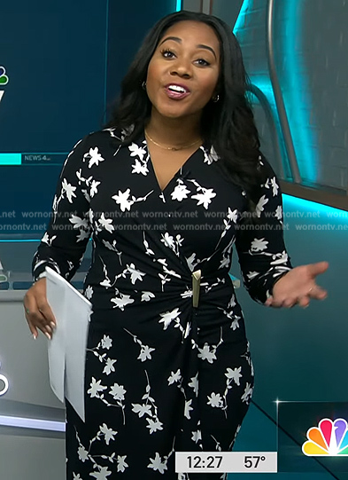 Kay Angrum’s black floral wrap dress on NBC News Daily