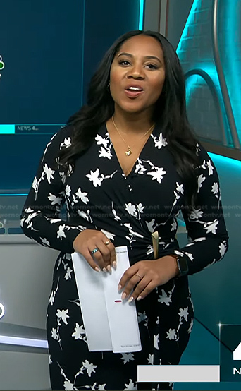 Kay Angrum’s black floral wrap dress on NBC News Daily