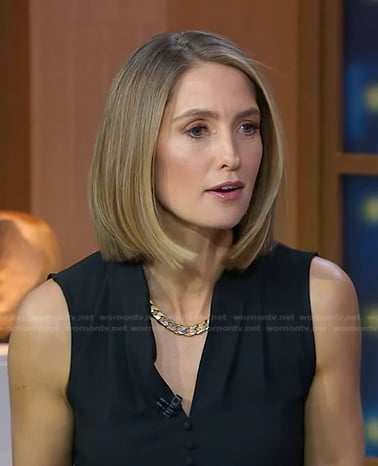 Kayna Whitworth’s black button front sleeveless top on Good Morning America