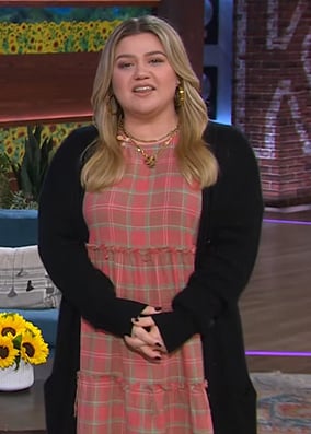 Kelly’s pink plaid distressed dress on The Kelly Clarkson Show