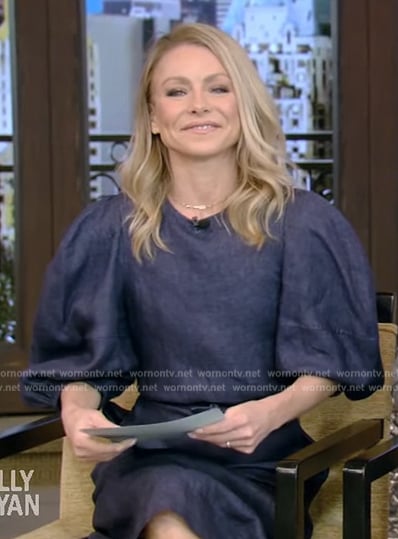 Kelly’s blue balloon sleeve dress on Live with Kelly and Ryan