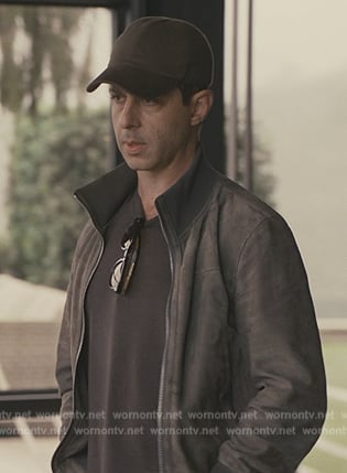 Kendall’s gray suede bomber jacket on Succession