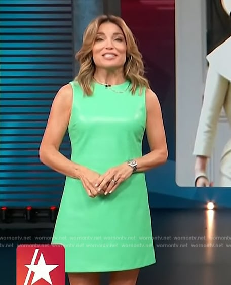 Kit’s green leather mini dress on Access Hollywood