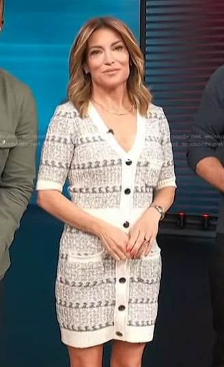 Kit’s ivory button front knit sweater dress on Access Hollywood