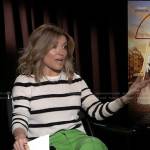 Kit’s white striped sweater and green flare pants on Access Hollywood