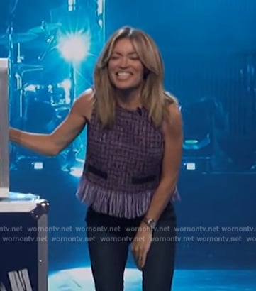 Kit’s purple tweed fringed hem top on Access Daily