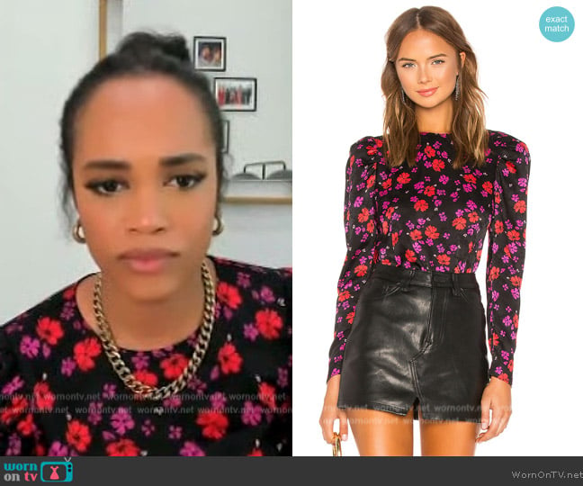 L'Academie The Eleonora Blouse worn by Rachel Lindsay on Extra