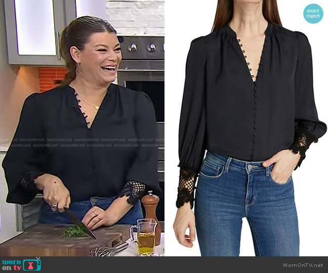 L'Agence Ava Lace Cuff Blouse worn by Gail Simmons on Today