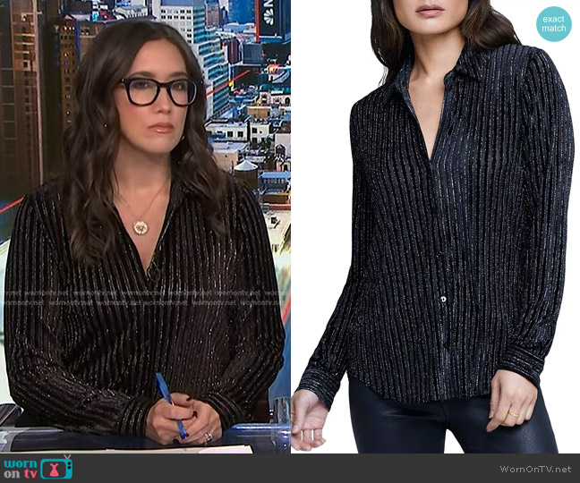 L'Agence Laurent Velvet Metallic Stripe Blouse worn by Savannah Sellers on NBC News Daily