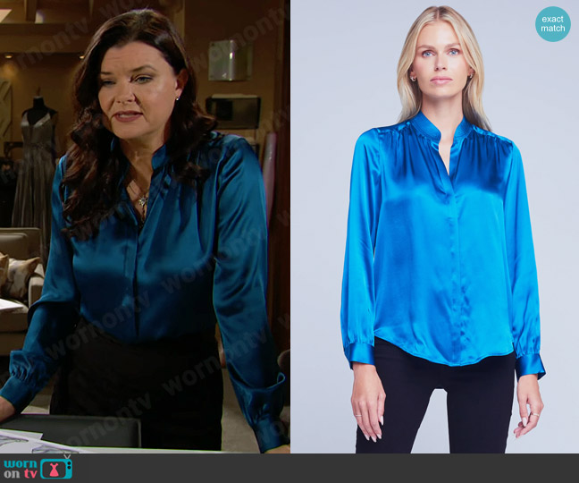 L'Agence Bianca Blouse in Teal worn by Katie Logan (Heather Tom) on The Bold and the Beautiful