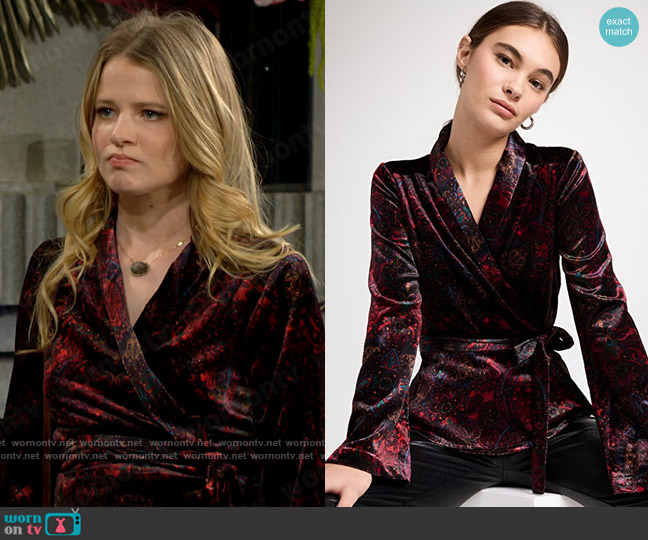 L'Agence Olive Top in Red Medallion Paisley worn by Summer Newman (Allison Lanier) on The Young and the Restless