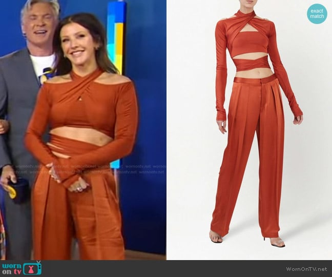 Lapointe Satin-Finish Cut-Out Wrap Top worn by Ellie Goulding on Good Morning America