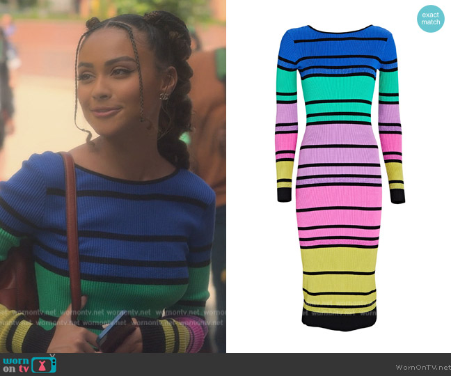 Le Superbe Chakra Striped Rib Knit Midi Dress worn by Kiela (Daniella Perkins) on Grown-ish