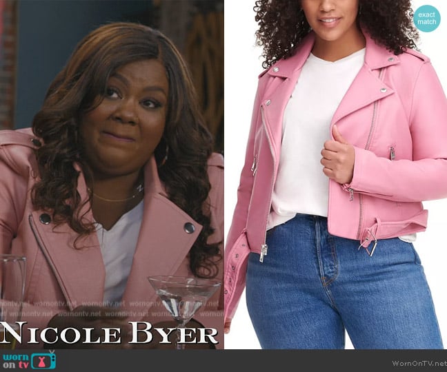 Levis Faux-Leather Belted Moto Jacket worn by Nicky (Nicole Byer) on Grand Crew