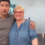 Lidia Bastianich’s chambray ruffle blouse on Access Hollywood