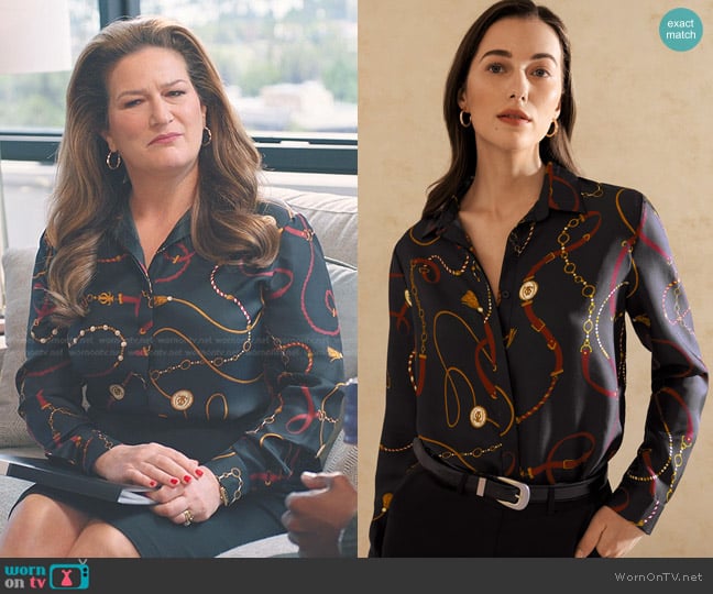 Lily Silk Louisville Print Silk Shirt worn by Katherine Hastings (Ana Gasteyer) on American Auto