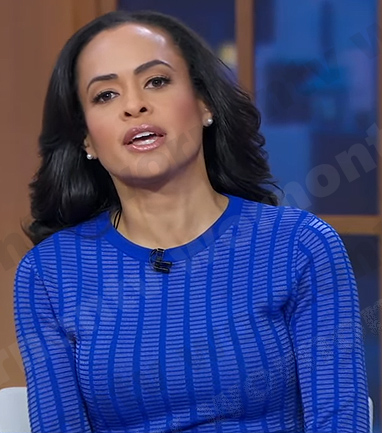 Linsey’s blue ladder striped knit dress on Good Morning America
