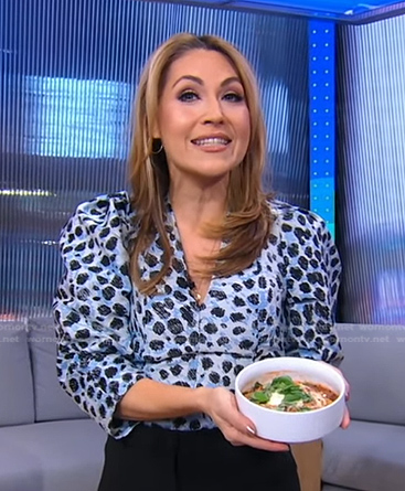 Lori’s blue leopard puff sleeve top on Good Morning America