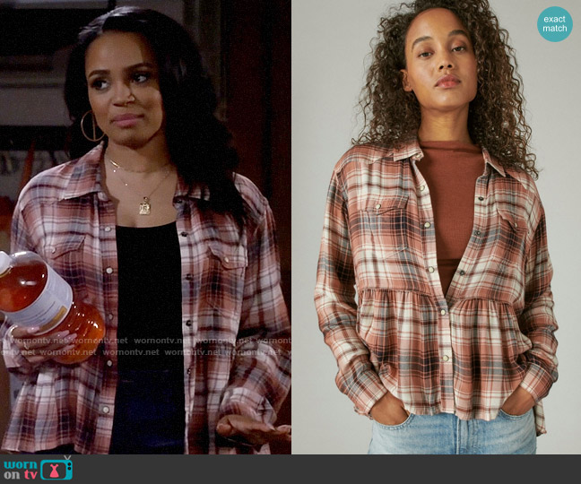 Lucky Brand Plaid Western Babydoll Shirt worn by Randi (Kyla Pratt) on Call Me Kat