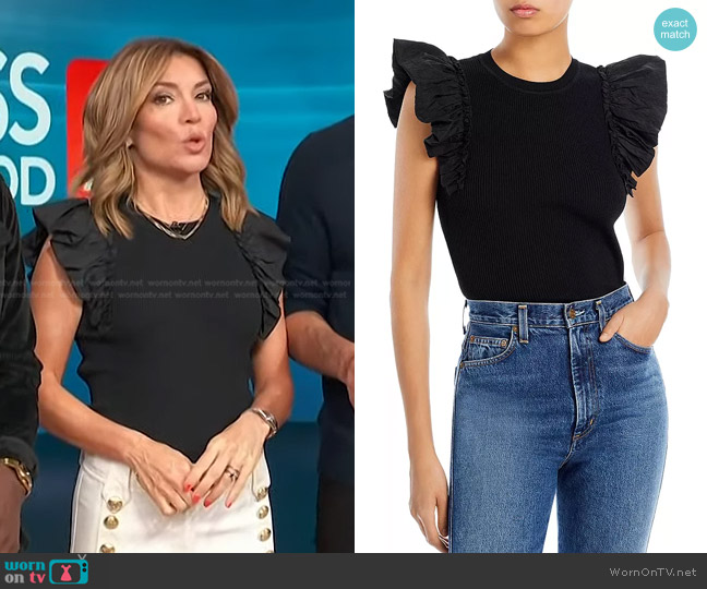 Lucy Paris Ribbed Knit Flutter Sleeve Top worn by Kit Hoover on Access Hollywood