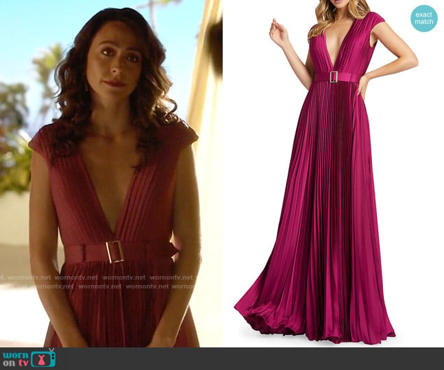 Mac Duggal Satin Pleated Gown worn by Maria (Erica Hernandez) on True Lies