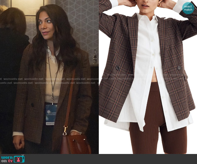 Madewell Caldwell Double Breasted Blazer in Hedden Plaid worn by Helen Tasker (Ginger Gonzaga) on True Lies