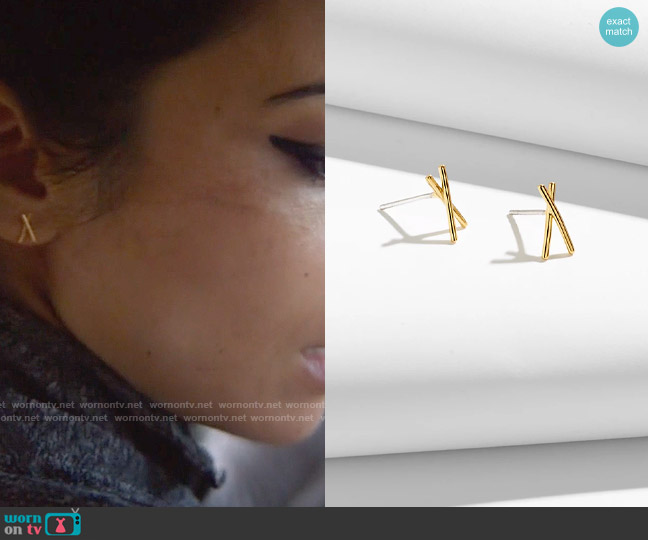Madewell Delicate Collection Demi-Fine X Stud Earrings worn by Helen Tasker (Ginger Gonzaga) on True Lies