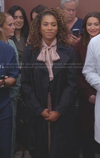 Maggie’s navy trench coat on Greys Anatomy