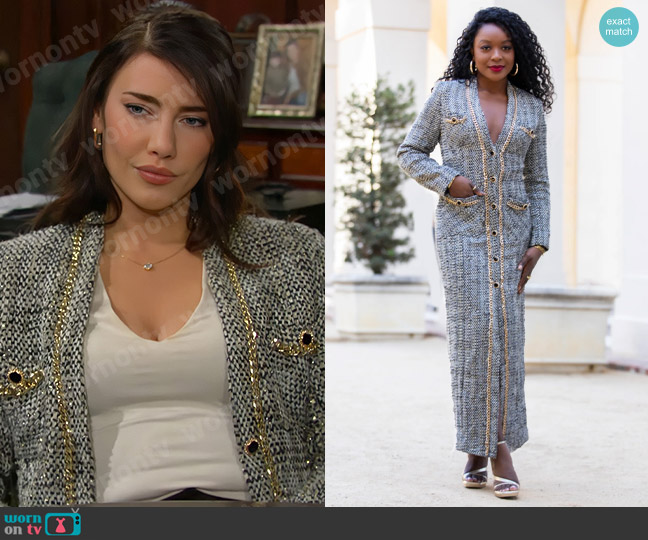 Mahdera Neema Tweed Maxi Dress worn by Steffy Forrester (Jacqueline MacInnes Wood) on The Bold and the Beautiful