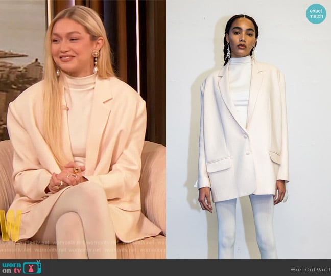 Malaikaraiss 2023 Fall Berlin Collection worn by Gigi Hadid on The Drew Barrymore Show