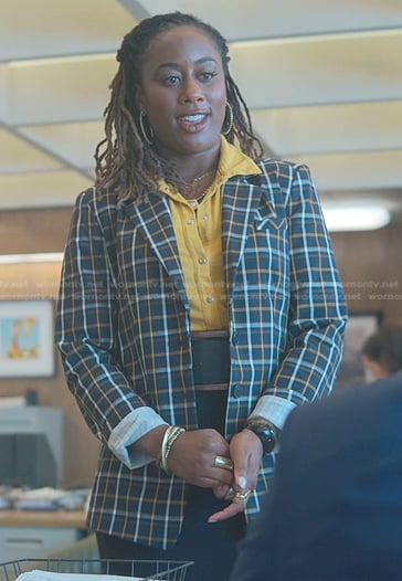Malika’s black plaid blazer on Good Trouble