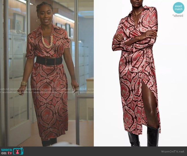 Mango Satin Shirt Dress worn by Malika Williams (Zuri Adele) on Good Trouble
