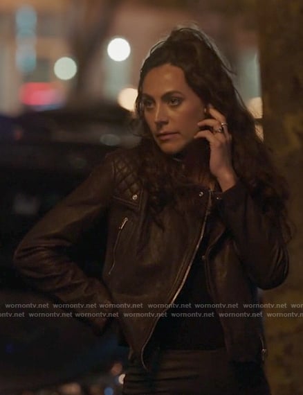 Maria’s leather jacket with quilted panels on True Lies