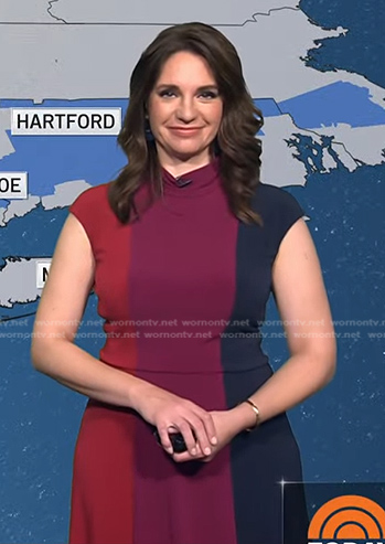 Maria’s red, purple and navy colorblock dress on Today