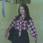 Mariana’s pink houndstooth tie neck blouse on Good Trouble