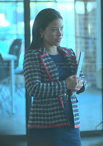 Mariana’s plaid tweed blazer on Good Trouble
