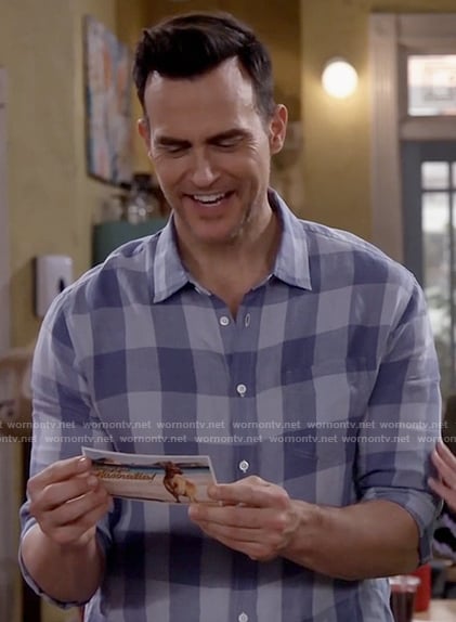 Max’s blue check shirt on Call Me Kat
