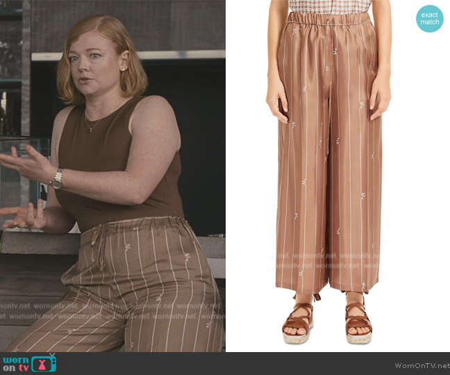 Max Mara Calabra Silk Wide Leg Pants worn by Shiv Roy (Sarah Snook) on Succession