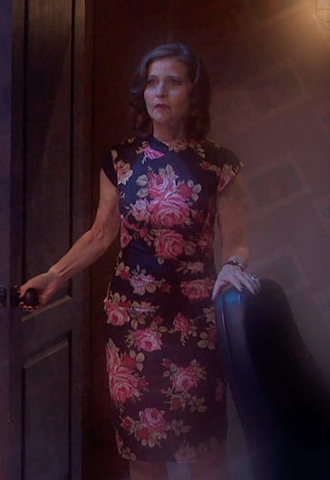 Megan’s black floral sheath dress on Days of our Lives