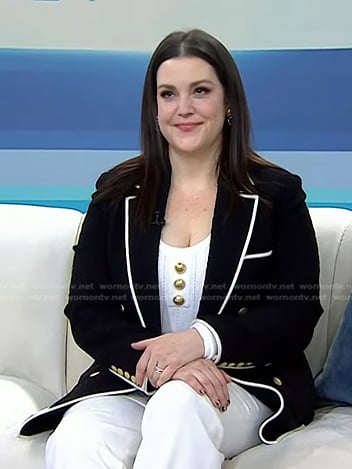 Melanie Lynskey’s black contrast trim blazer on Today