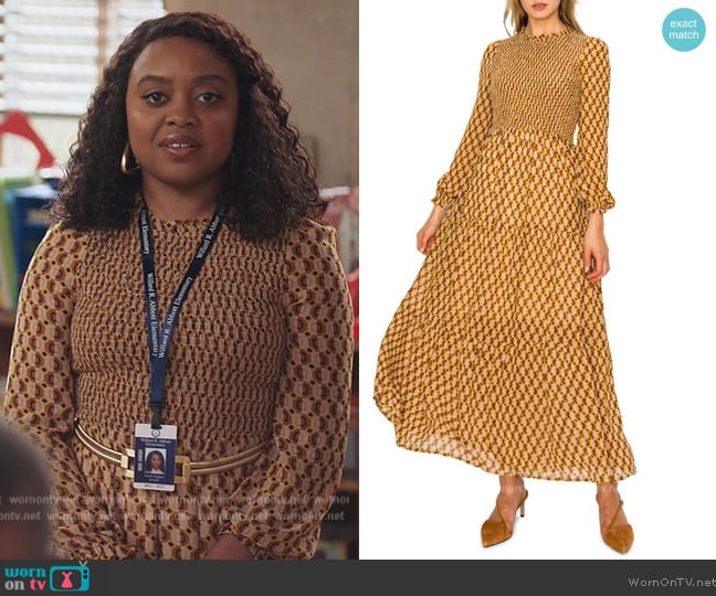 Melloday Smocked Long Sleeve Midi Dress worn by Janine Teagues (Quinta Brunson) on Abbott Elementary