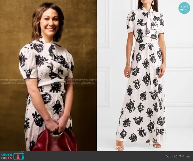 Miu Miu Floral-Print Silk-Jacquard Maxi Dress worn by Sara Dosa on Good Morning America