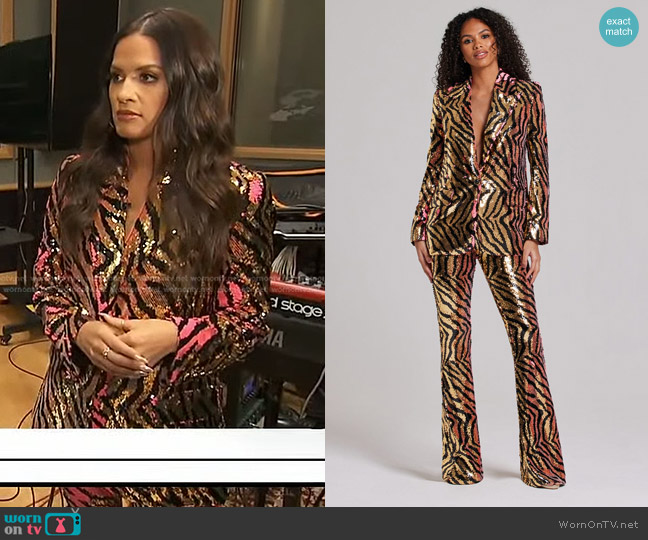 Nadine Merabi Kendra Tiger Blazer worn by Rocsi Diaz on Good Morning America