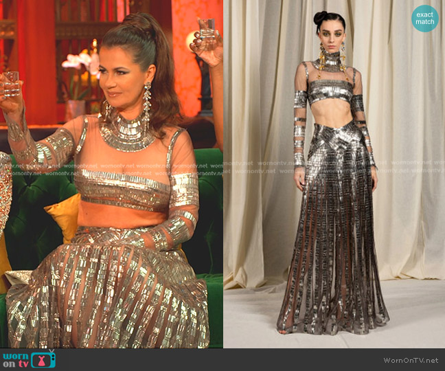Naeem Khan Metallic Sequin Long-Sleeve Illusion Gown worn by Julia Lemigova (Julia Lemigova) on The Real Housewives of Miami